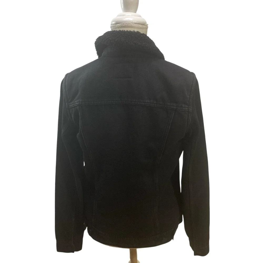 Old Navy Black Denim Jacket Sherpa Lined Tall Size‎ S Winter Button Front